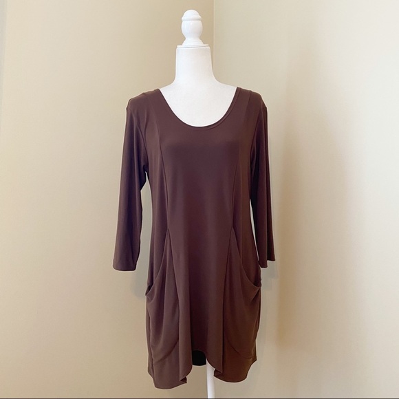 Sympli Two Pocket 3/4 Sleeve Brown Tunic Top - 8 - Picture 1 of 12